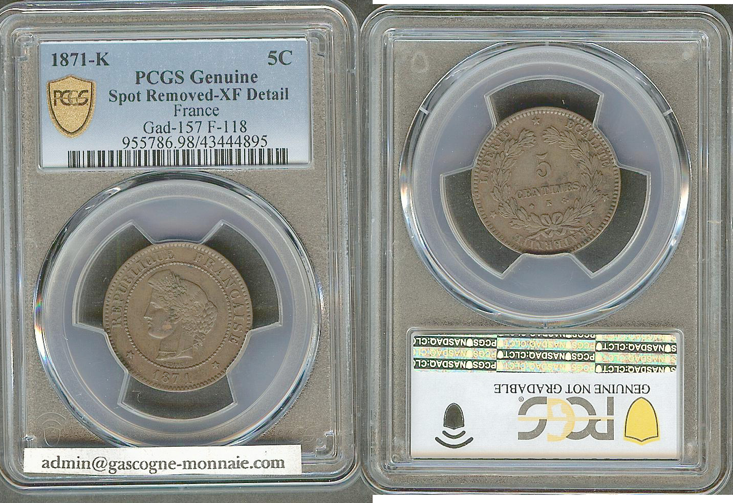 5 centimes Cérès 1871 Bordeaux TTB